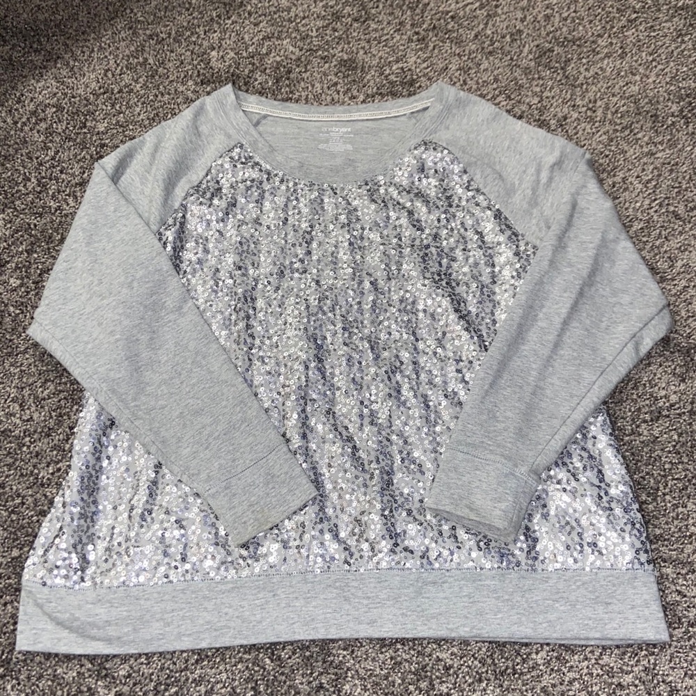 Lane Bryant Sweatshirt Gray Silver Sequin 14/16